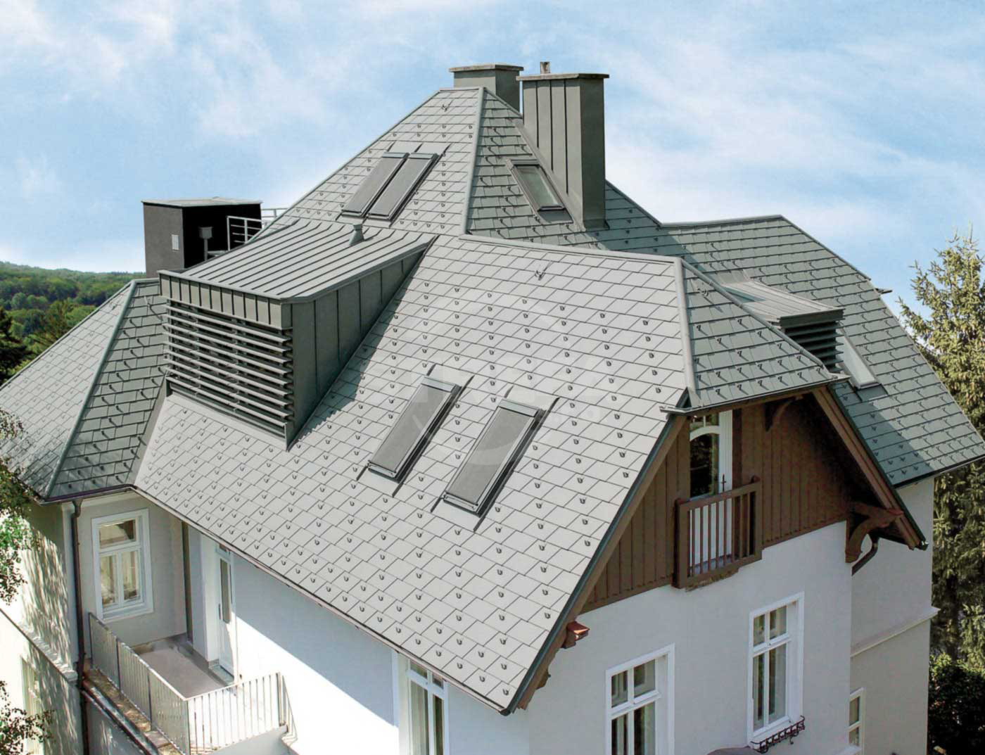 Gefelste shingles, stucco oppervlak, Lichtgrijs P.10 Gefelste shingles, stucco oppervlak, Lichtgrijs P.10